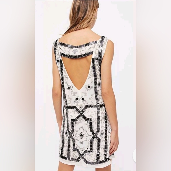 FREE PEOPLE* Speak Easy mini dress beaded and sequined open back sleeveless - Picture 3 of 14